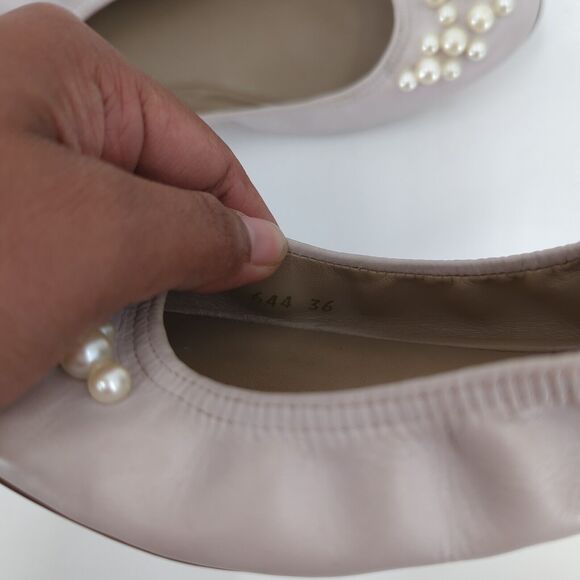 Valentino Garavani Women EU 36 Ballet Flats Pale Pink Leather Pearl Embellished - Picture 8 of 12